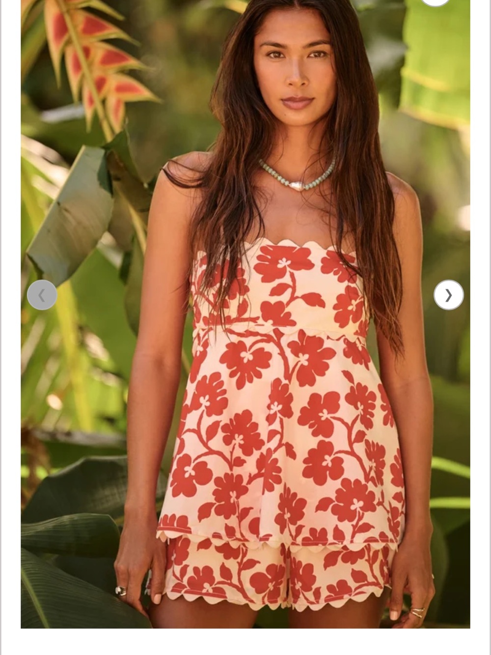 Altar'd State Cream and Coral Floral Strapless Romper